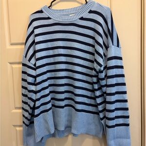 J. Crew Light Blue and Navy Striped Women's Sweater